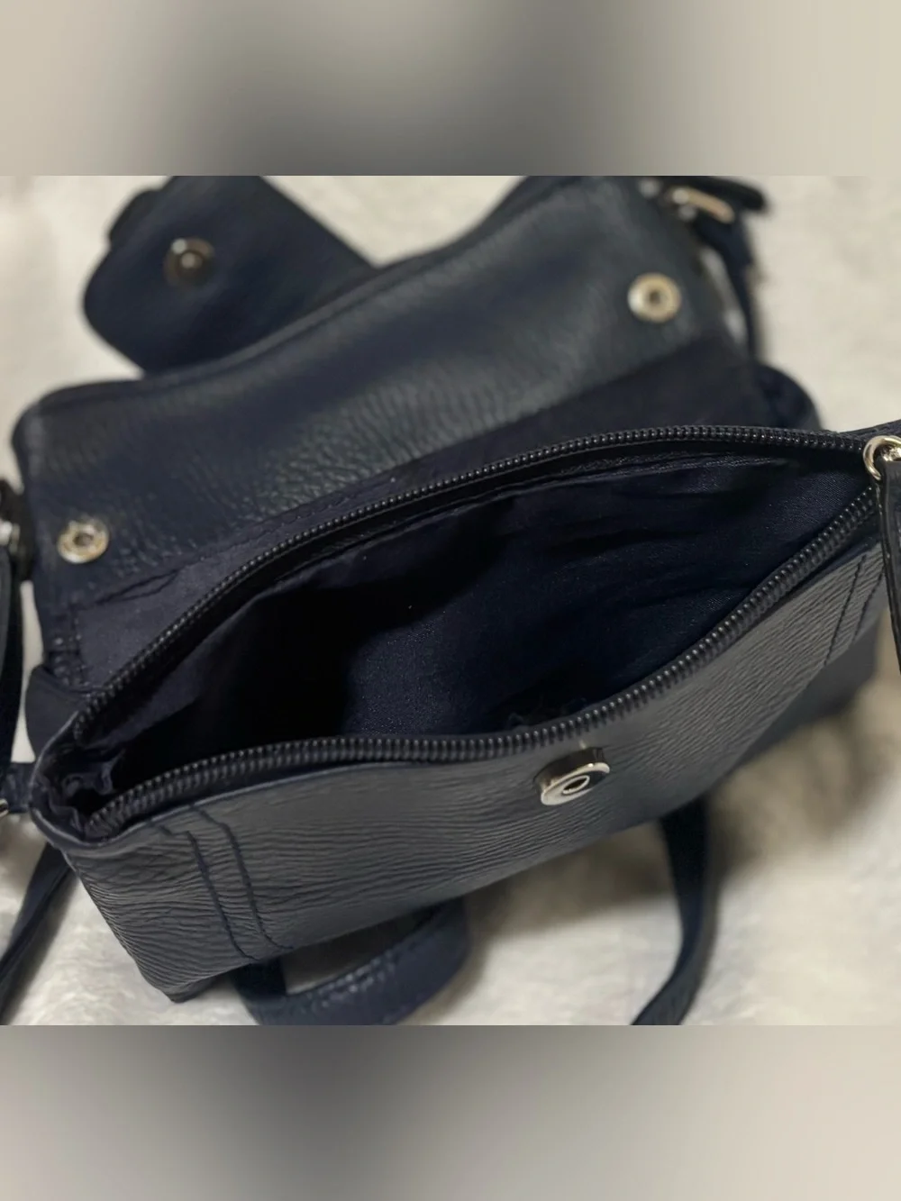 Navy Crossbody Shoulder Bag with Buckle Detail